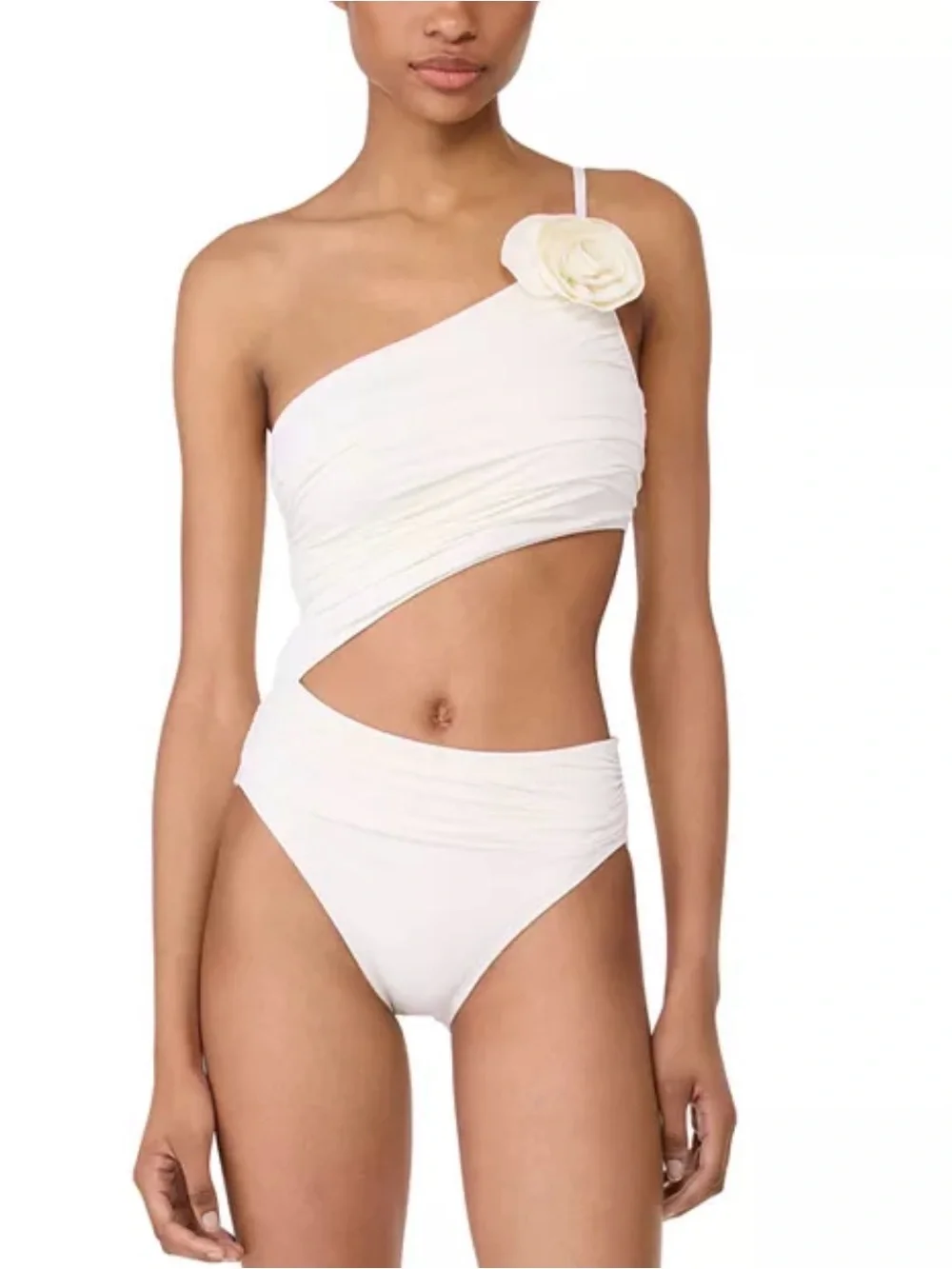 kate spade Ivory One Shoulder Rosette One Piece Swimsuit